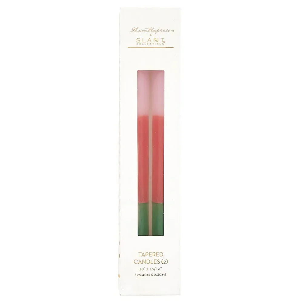 Set of 2 Pink Red Green Tapered Candle | Aesthetic Unscented Candle Sticks Holi